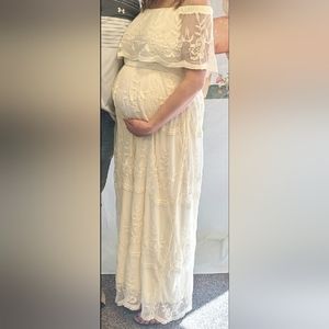 Pink Blush White Lace Maternity Dress